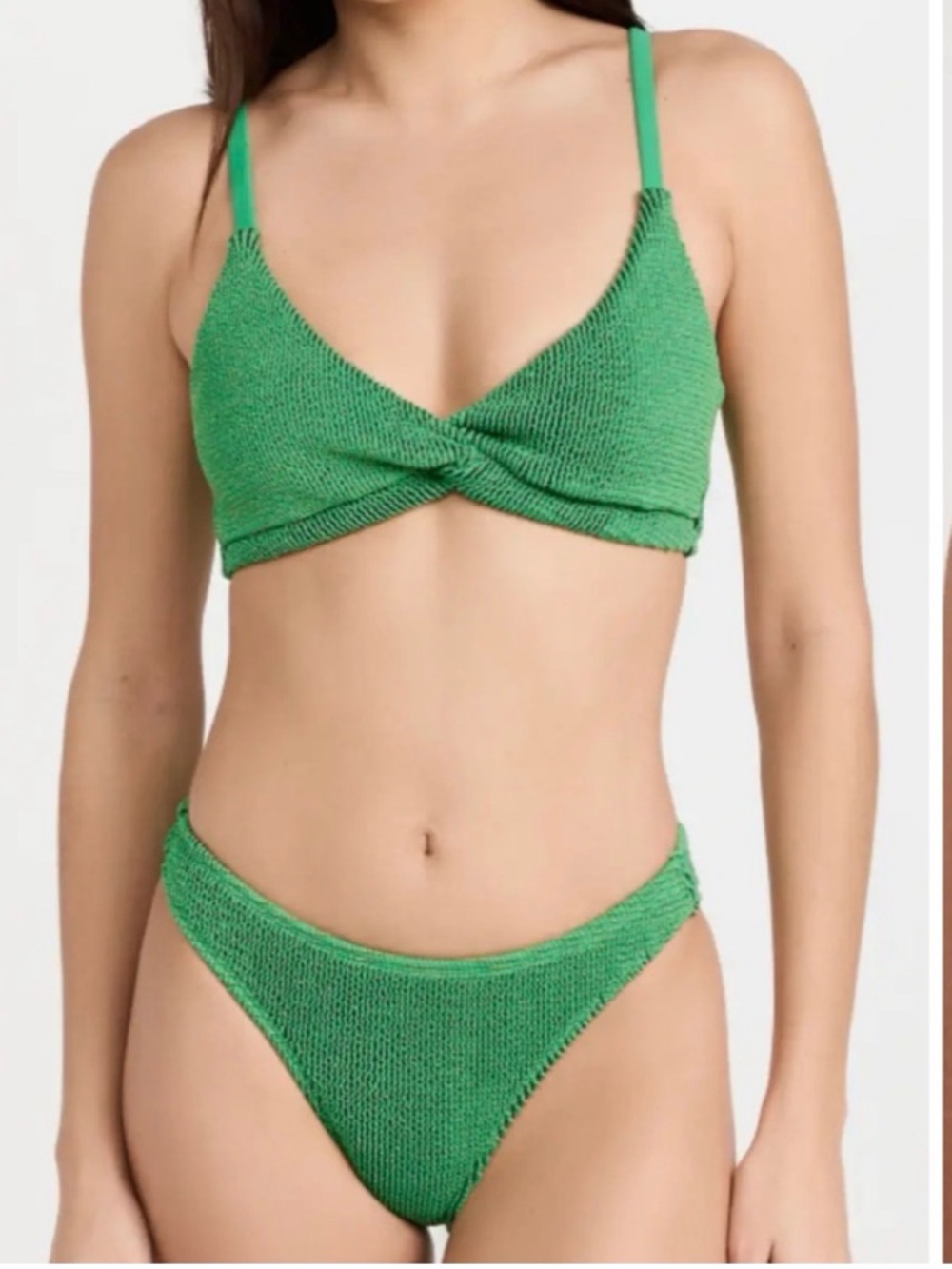 Good American Always Fits Twist Bikini Top and Bottoms Green